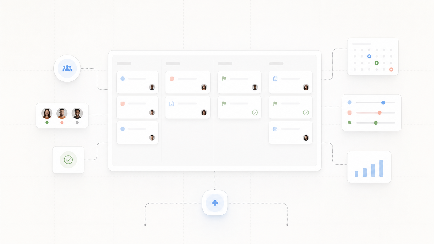 Team members connected through shared priorities, tasks, check-ins, and approvals